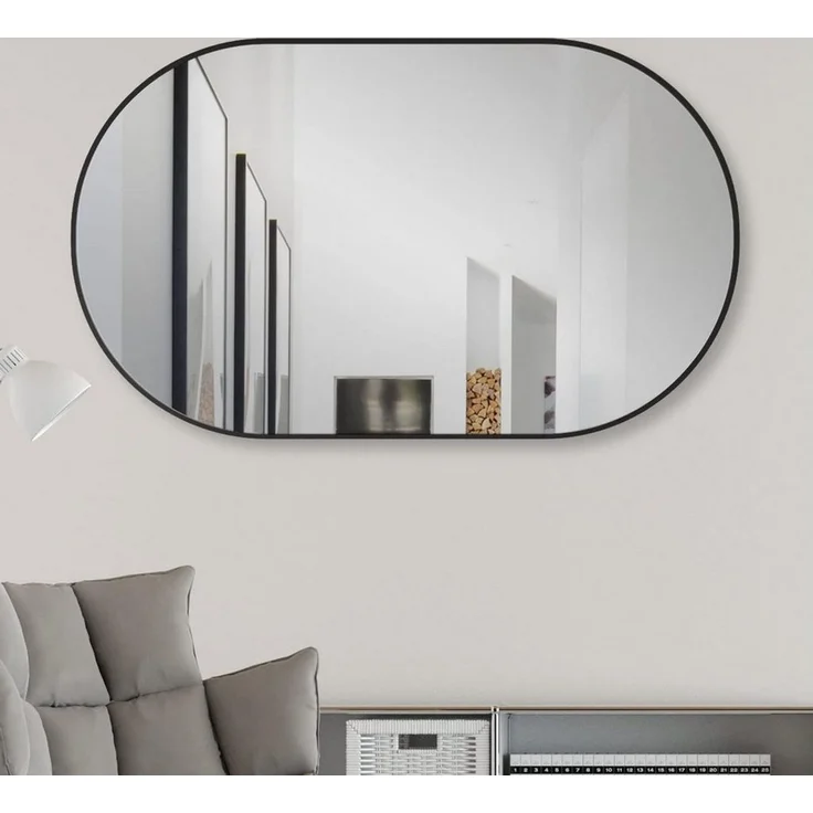 HOKO Dekospiegel Design Modern Wandspiegel oval mit Rahmen. HOCH und QUER Montage. (Badezimmerspiegel, Flurspiegel, Kosmetikspiegel, Schminkspiegel. 4mm Glass. mit Aluminium-Wandhalterung und Rahmen) – Bild 4