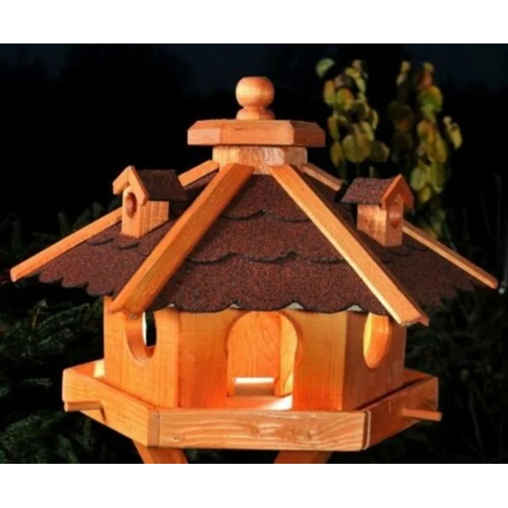 XXL Luxus Vogelhaus mit/ohne Solar/Ständer 135 cm hoch Holz Futterhaus 2026: Rot + Solar + Ständer – Bild 6