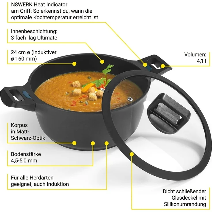N8WERK Aluguss-Kochtopf 24 cm - N8WERK Heat Indicator - Midnight Edition – Bild 8