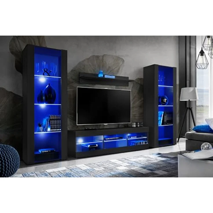 Komodee Wohnzimmerset Tivoli Grande, Schwarz, Holzwerkstoff, 9 Fächer, rechteckig, 250x159x35 cm, individuell anpassbar – Bild 1