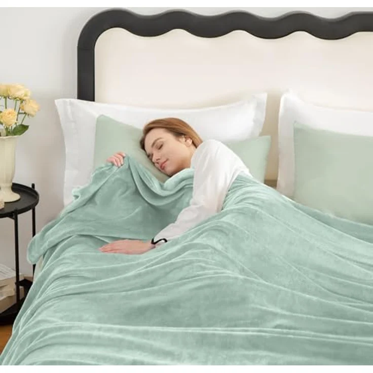 WAVVE Kuscheldecke Flauschig Decke Fleecedecke - Sofadecke 150x200 cm Warm Wohndecke Couchdecke, Salbei-Grün Decke Weich Sofaüberwurf XL – Bild 6