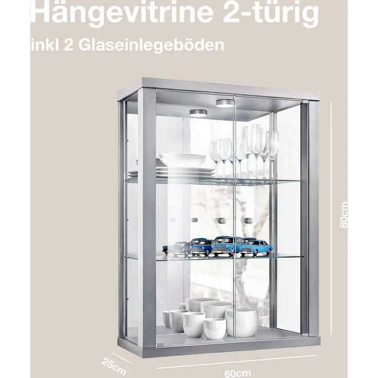 K-Möbel Hängevitrine C1013 (Glasvitrine (80x60x25 cm) mit 2 Glastüren) – Bild 3
