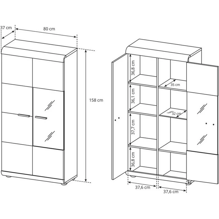 Masseno Glasvitrine LEGAME 158 x 80 cm Vitrine Vitrinenschrank mit 2 Türen Eiche Sonoma – Bild 3