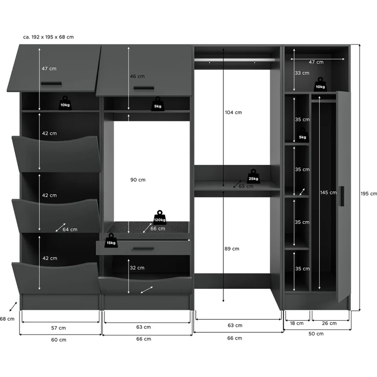 Waschmaschinenumbau Set B/H/T: 248x195x68 cm in anthrazit Nachbildung und -- – Bild 5