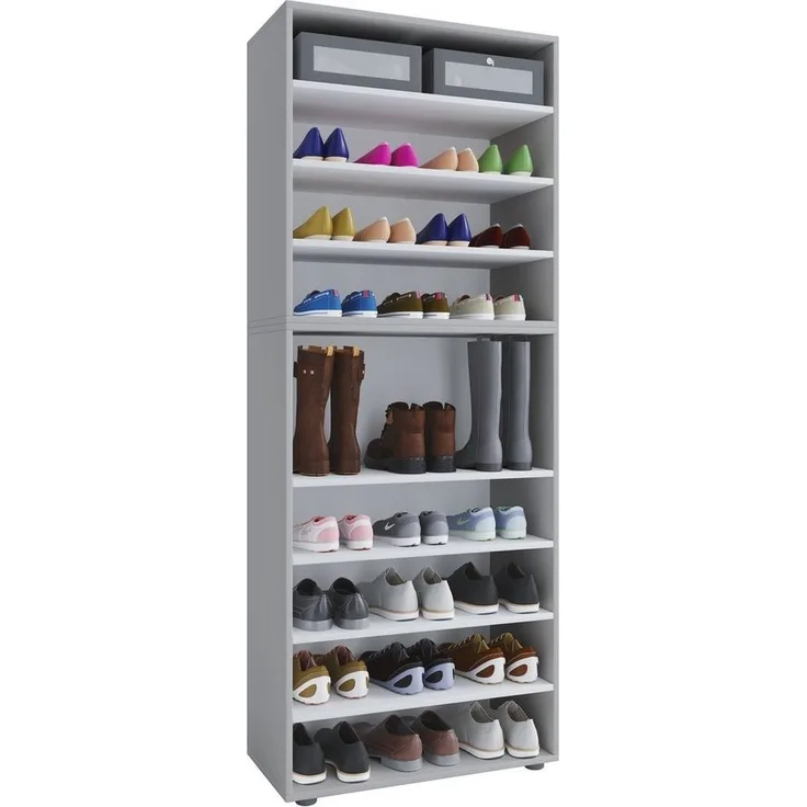 VCM Schuhschrank Lona 917835 Grau H. 183 x B. 70 x T. 37 cm