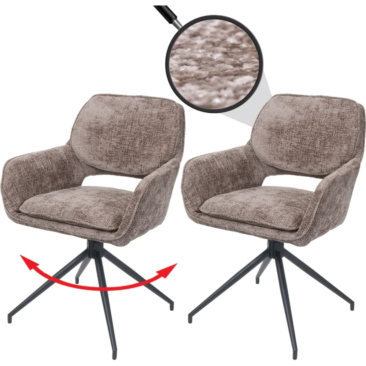 2er-Set Esszimmerstuhl HWC-N74, Küchenstuhl, drehbar Auto-Return, Stoff Chenille (490g/m²) ~ braun – Bild 1
