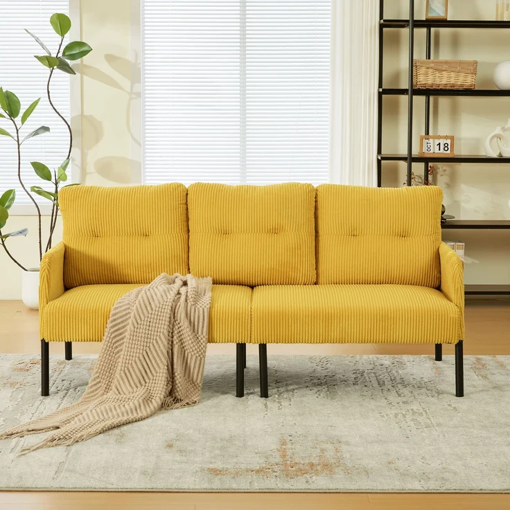 LVHOM 3-Sitzer Sofa mit Metallsockel, Polstersofa mit Seitentaschen, Loungesofa aus Cordstoff, Ergonomisches Stoffsofa, 171x72x80cm – Bild 9