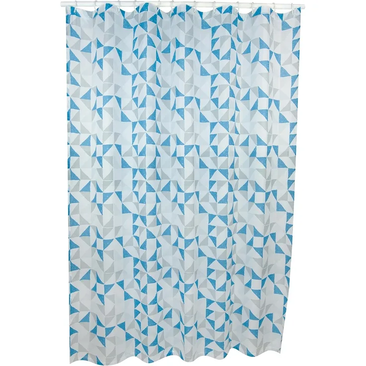 Cotexsa by MSV Premium Anti-Schimmel Textil Duschvorhang - Anti-Bakteriell, waschbar, 100% wasserdicht, mit 12 Duschvorhangringen - Polyester, „Calendo“ Weiß Blau 180x200cm – Made in Spain