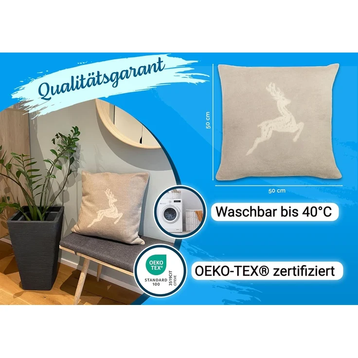 Dekorativer Kissenbezug im 2er Set Hirschmotiv 50x50 cm Fango-Creme – Bild 5