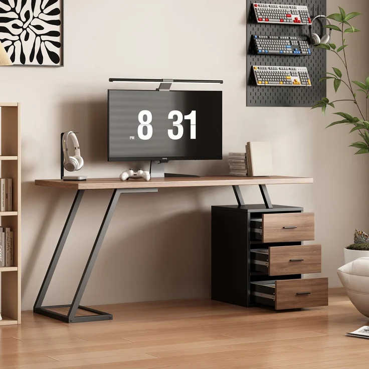 old sku:LY316258AAB,Bürotisch Arbeitstisch Ablage Basteltisch Industrial Schreibtisch 138.5cm mit 3 Schubladen – Bild 2