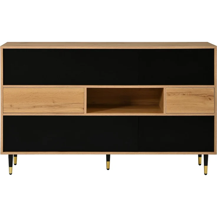 Merax Sideboard, Wohnzimmerschrank, Esszimmer-Schrank, Flurschrank, Multifunktionaler Sideboard Holz-Schwarz Kombination, 2 Schubladen, Staurschrank Esszimmer – Bild 6