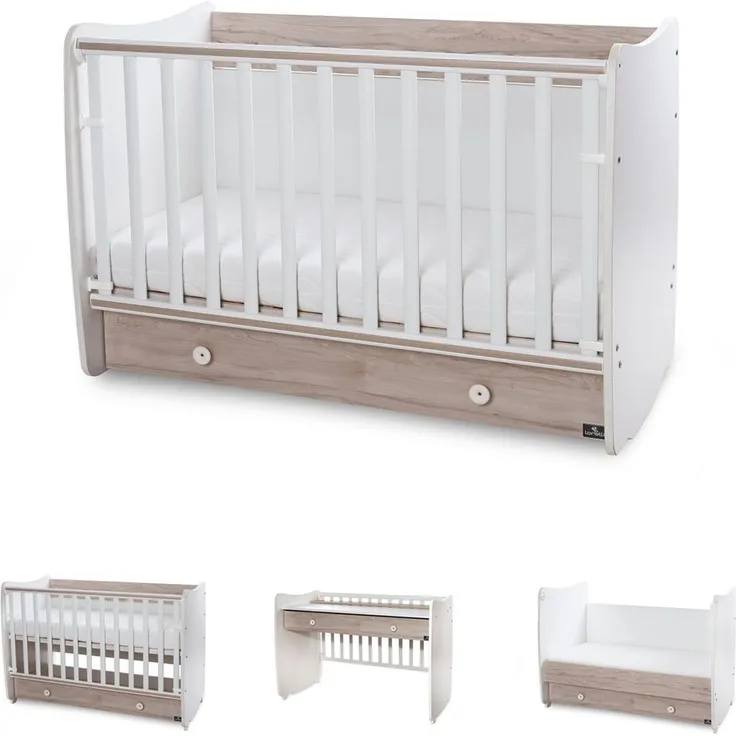 Lorelli Babybett Dream 70 x 140 cm umbaubar Kinderbett Schaukelbett Schreibtisch weiß braun