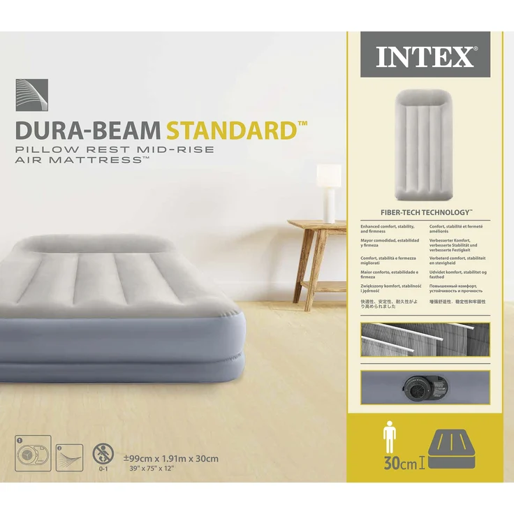 Intex 'DuraBeam Mid-Rise' Luftbett mit eingebauter, elektrischer Pumpe, PVC grau / hellgrau, 99x191 cm – Bild 10