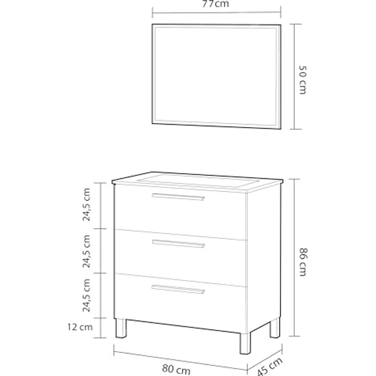 FORES HABITAT Waschbeckenunterschrank, weiß glänzend, 3 Soft-Close Schubladen, 80x86x45 cm – Bild 3
