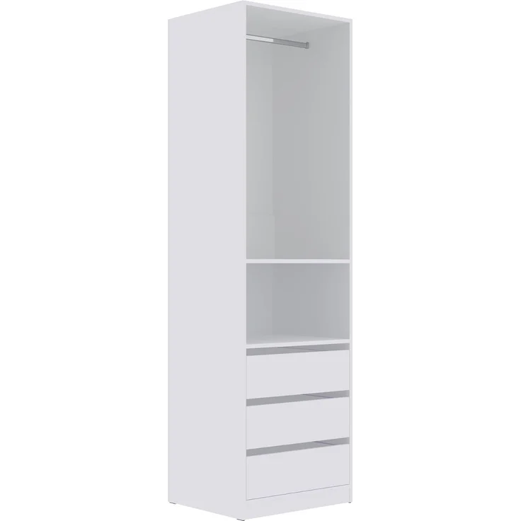 Marmex Möbel TRES 04B offener Kleiderschrank, Garderobenschrank ohne Türen, Schrank mit drei Schubladen und Kleiderstange, laminierte Spanplatte, weiß, 60x206x51 cm – Bild 1