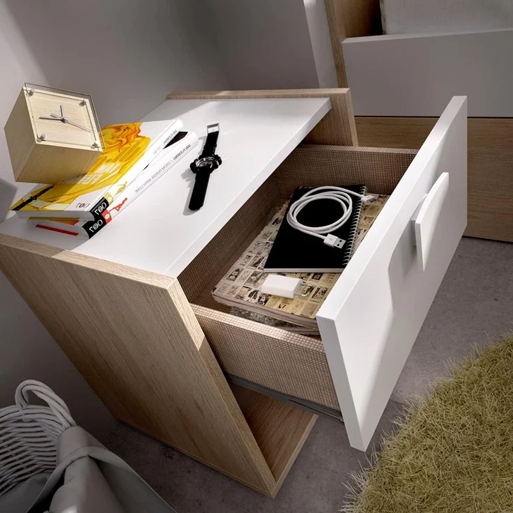 Vente-unique - SONIA Nachttisch Holz, Platte BeigeWeiß - B 33 cm x H 40 cm x L 42 cm – Bild 5