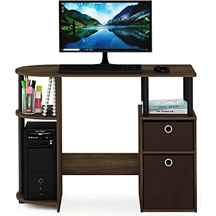 Furinno JAYA Simplistisch Computer-Schreibtisch mit Schubladen, Columbia Walnuss/Schwarz – Bild 5