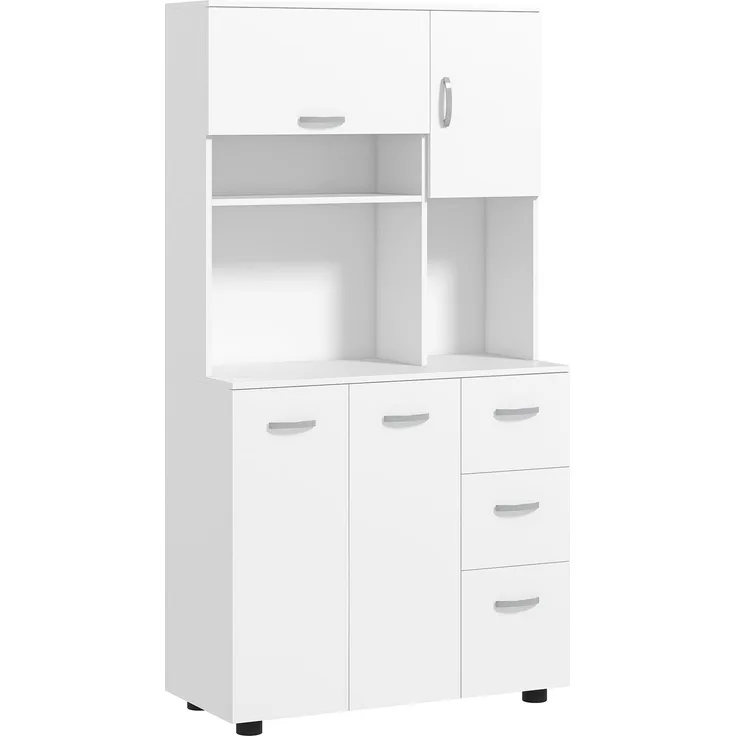 Wohnora-Küchenschrank, Buffet, 3 Schubladen, 3 Regale, viel Stauraum, 89x39,5x168cm, Weiß,H 1680cm x T 890cm x B 395cm