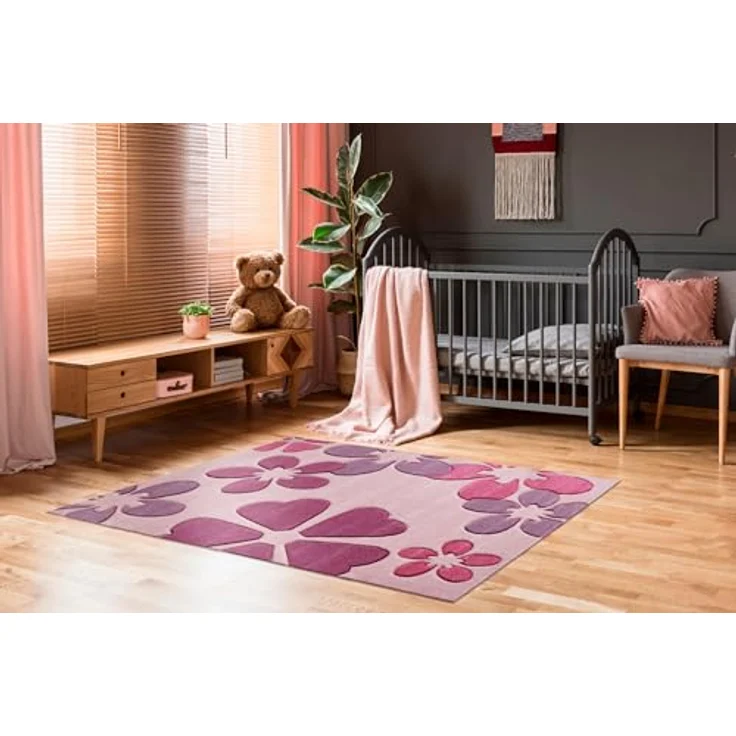 -LUXOR- living Spielteppich Flair Carving - Kinderteppich Mädchen mit Blumen Design - ideal als Spielteppich - Teppich Kinderzimmer Mädchen - pflegeleicht und strapazierfähig 80 x 150 cm – Bild 1