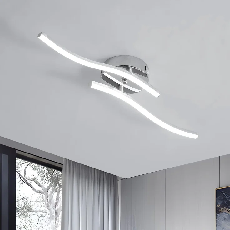 Goeco Deckenlampe Flur, 14 W 52 cm 6500K LED Deckenleuchte mit 2 Flammig Kaltweißes Licht LED Lampen Deckenbeleuchtung für Schlafzimmer Wohnzimmer Küche, Silber – Bild 1