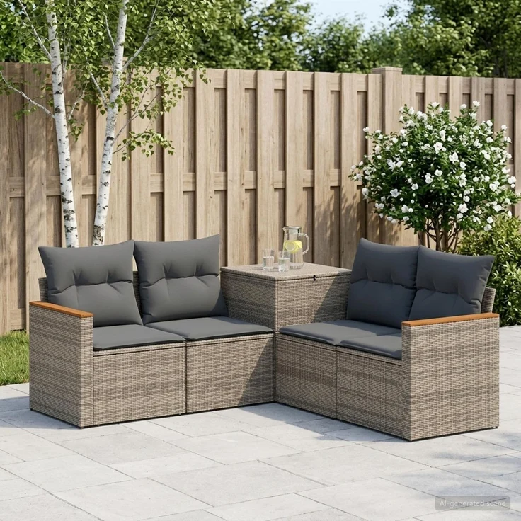 vidaXL Sofa Set 5 stk. Grau und Dunkelgrau Polyrattan und Stahl 3447934 – Bild 1