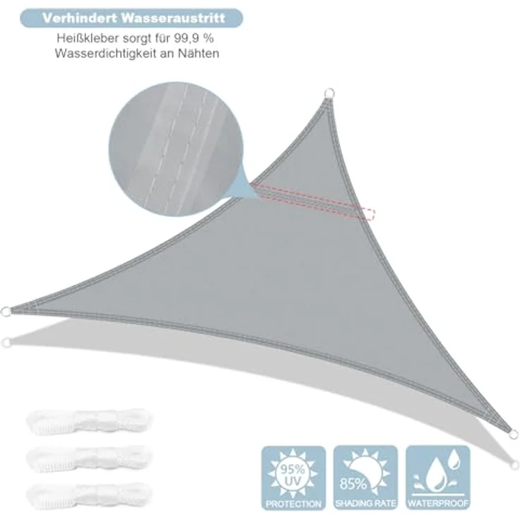 AXT SHADE Sonnensegel Wasserdicht Dreieckig 3 x 3 x 3 m Wetterschutz Sonnenschutz PES Polyester mit UV Schutz für Terrasse Balkon Garten-Hellgrau – Bild 3