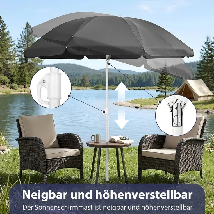 SUNULA Sonnenschirm Ø140/Ø160 cm Balkonschirm Rund Strandschirm mit Schutzhülle, LxB: 140x140 cm, 140 cm mit Knickfunktion, Höhenverstellbar, Leicht zu Transportieren – Bild 3