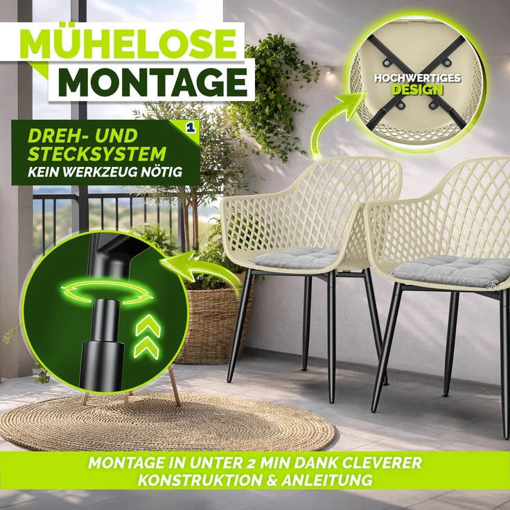 tillvex® Gartenstuhl 6er Set Wetterfest mit Armlehne | Outdoor Stühle bis 120kg belastbar | Gartenstühle UV-beständig | Terrassenstuhl Gartenmöbel Terrasse Balkon Outdoor Garten – Bild 9