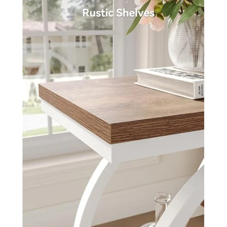LITTLE TREE Schmaler Beistelltisch 4 Ebenen & Großzügigem Stauraum – Moderner Nachttisch für Wohnzimmer, Home Office, Schlafzimmer (Braun & Weiß) – Bild 9