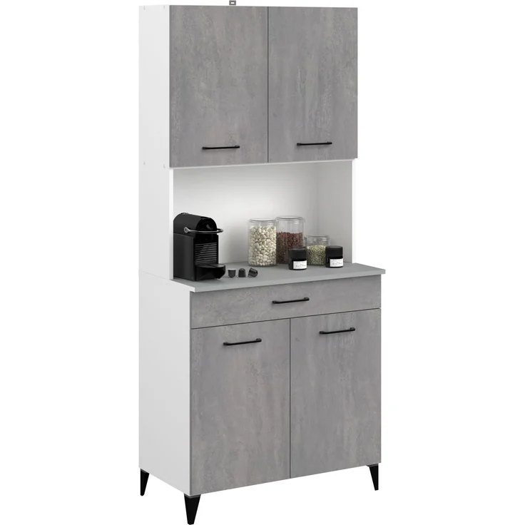 Mehrzweckschrank-Set >Malice 1< (2-teilig) Beton Optik hell, Weiß, Buffetschrank + Beistellschrank – Bild 4