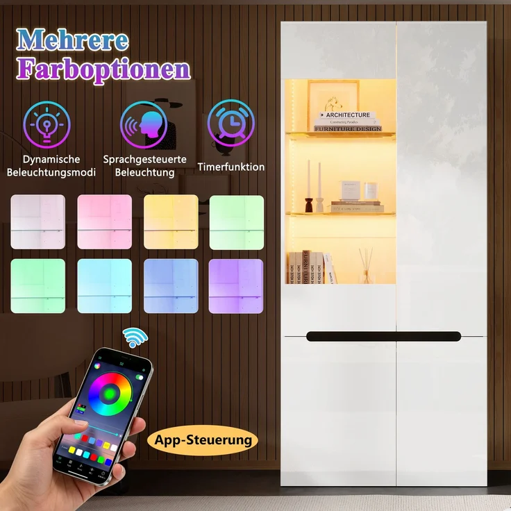ZUBALIYA Vitrine 80x35 cm mit LED-Beleuchtung mit Sicherheitsgeländer in Weiß, ideale Lösung für kleine Räume, robuste Verarbeitung, langlebige Materialien, einfache Selbstmontage – Bild 24