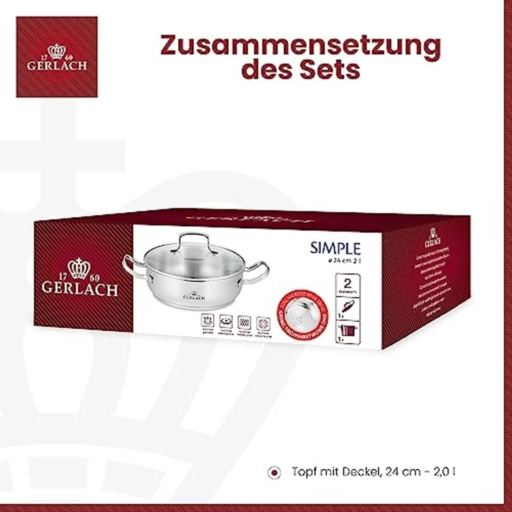 Gerlach Simple Topf mit Deckel niedrig 24cm 2L – Bild 4