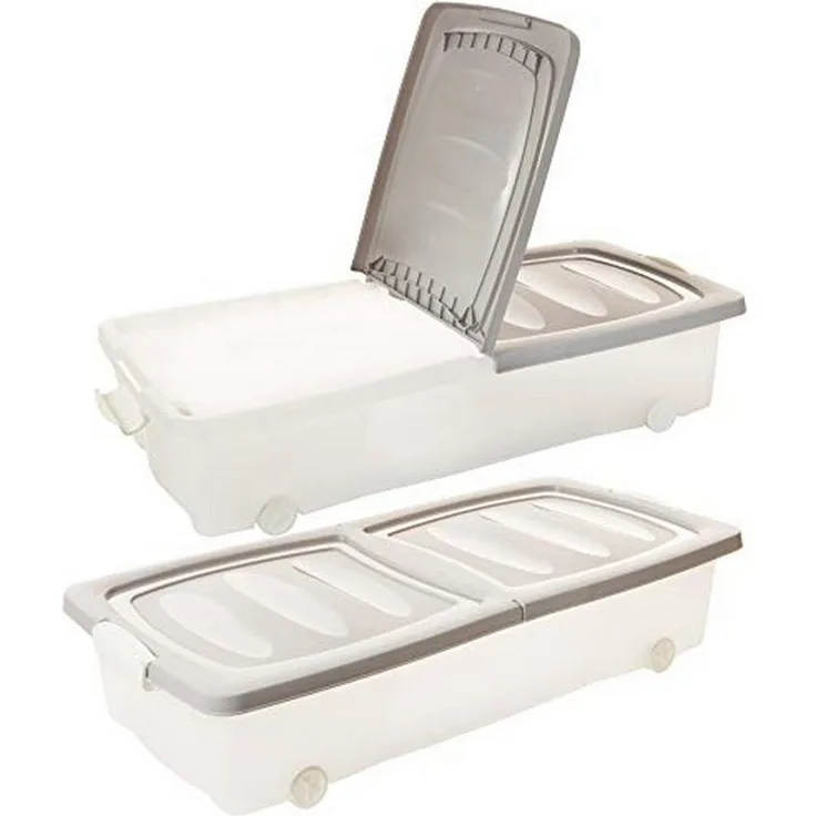 Centi Aufbewahrungsbox Unterbettbox mit Rollen und geteiltem Deckel (2er-Set)