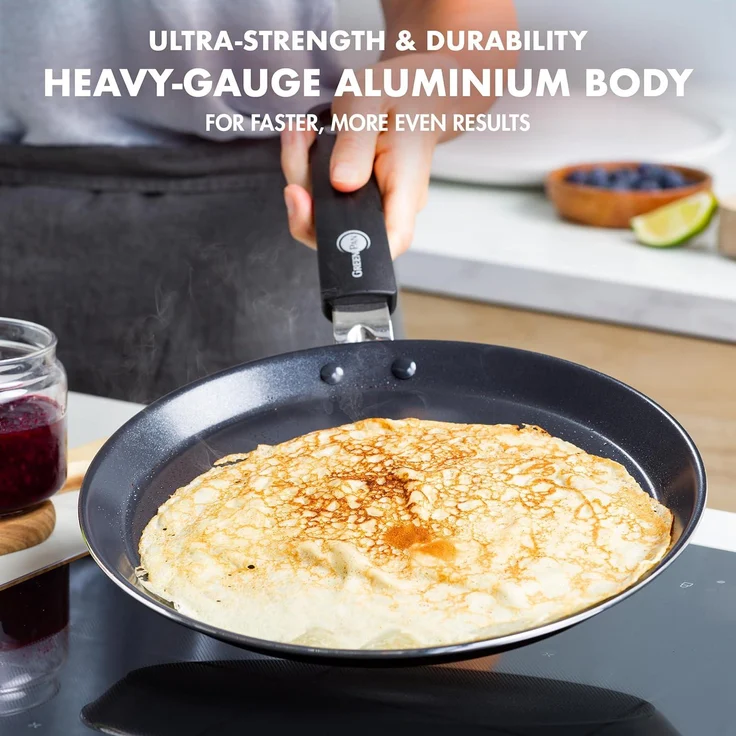 GreenPan Essentials Gesunde Keramische Antihaft-Pfannkuchenpfanne 28 cm, Crêpe-Pfanne, PFAS-frei, Induktion, Backofen- und Bratensicherheit bis 160°C, Spülmaschinenfest, Schwarz – Bild 6