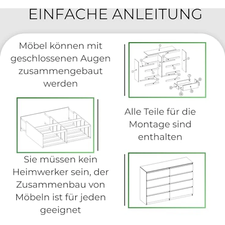 CDF Kommode Malwa M8 140| Farbe: Schwarz | Schrank für Dokumente, Kleinigkeiten | Ideal für Wohnzimmer, Schlafzimmer, Kinderzimmer, Jugendzimmer und Büro | 8 geräumige Schubladen – Bild 8