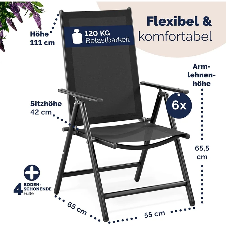 Casaria Gartenstuhl, Hochlehner Klappbar 8-Fach Verstellbar Alu Wetterfest 120kg Belastbar – Bild 2