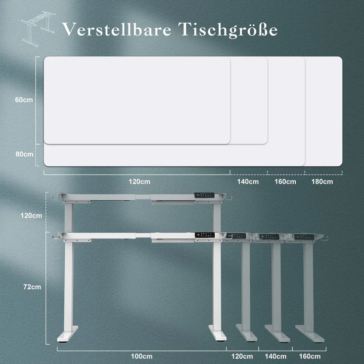 JUMMICO Dual-Motor Tischgestell Höhenverstellbar mit USB-Buchse und Kabelwanne, Elektrisch Höhenverstellbarer Schreibtisch Gestell mit Sitz-Steh-Erinnerungs und Rollen（Weiß） – Bild 2