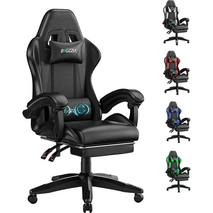 ZAISZE Gaming-Stuhl Schreibtischstuhl, Ergonomischer Bürostuhl mit Massagefunktion (PC Stuhl mit Fußstütze Kopfstütze Lendenkissen), Höhenverstellung Neigung 90°- 135°, für Gaming Arbeit Entspannung