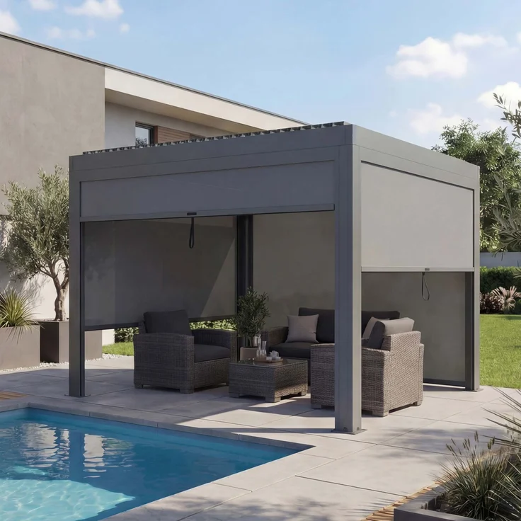 Mendler 'HWC-L46' Pergola, Regenrinne sturmfest, Aluminium anthrazit, 3x3 m – Bild 1