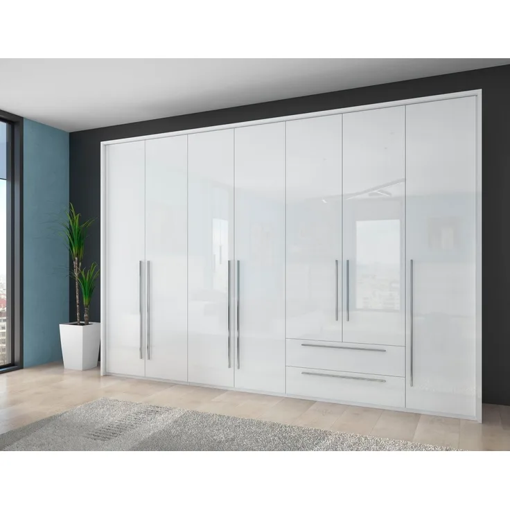 Places of Style Drehtürenschrank Piano weiß, verschiedene Breiten mit 2 Schubladen, inklusive Beleuchtung