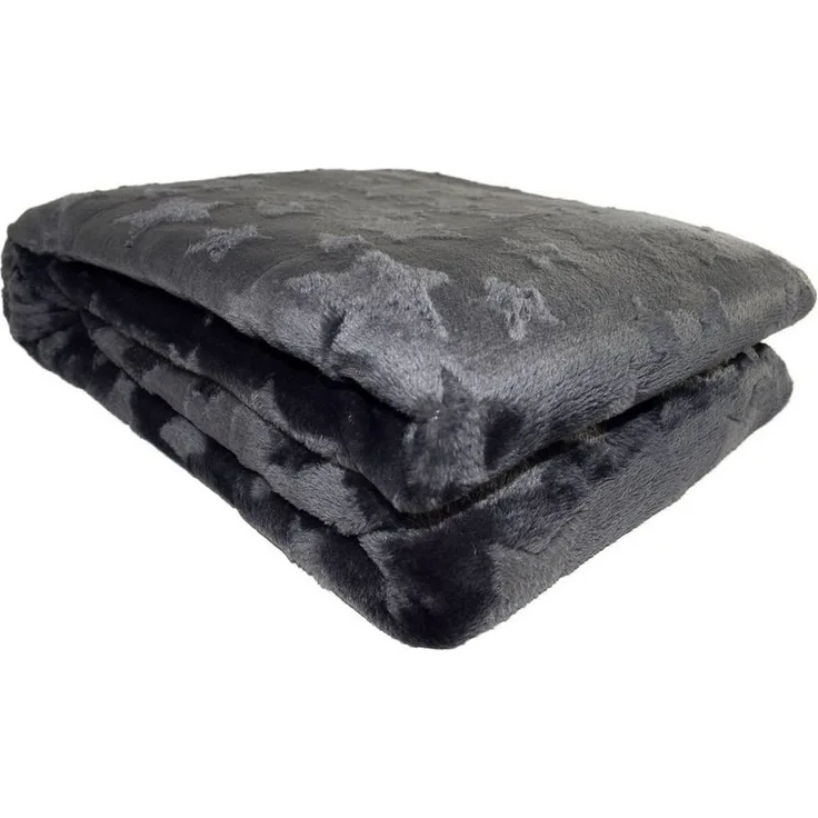 Wohndecke Flanell mit Herzen/Sternen 150 x 200 cm Kuscheldecke mit Design anthrazit