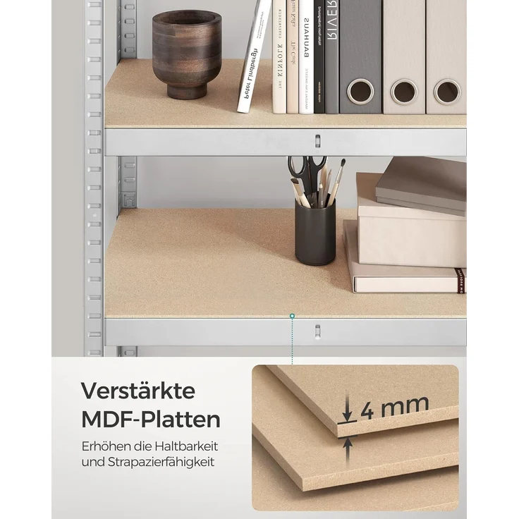 Songmics Schwerlastregal, 2er Set, Kellerregal, Lagerregal, 40 x 80 x 160 cm, Regal mit Stahlgestell, bis 520 kg belastbar, 4 verstellbare Ablagen, silbern GLR044E02 – Bild 8
