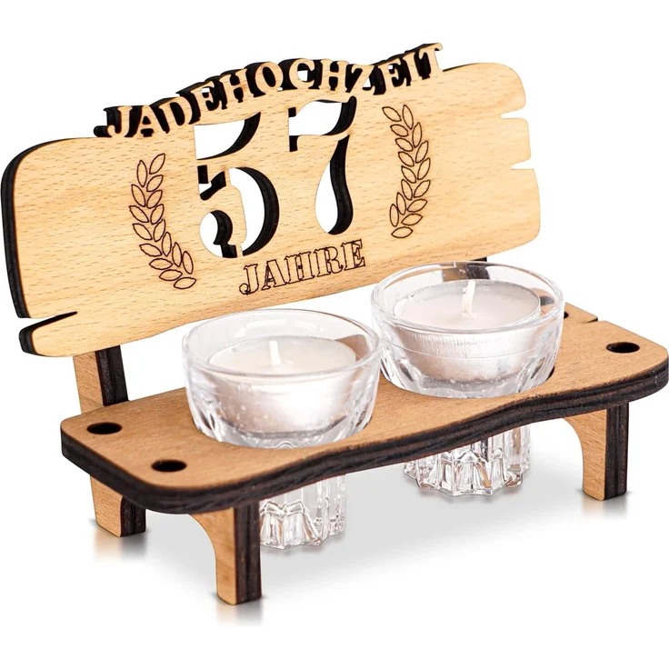DARO Design - Schnapsbank 57. Hochzeitstag Jadehochzeit Geschenk Deko für Paare Männer Frauen aus Holz mit Gläsern – Bild 2
