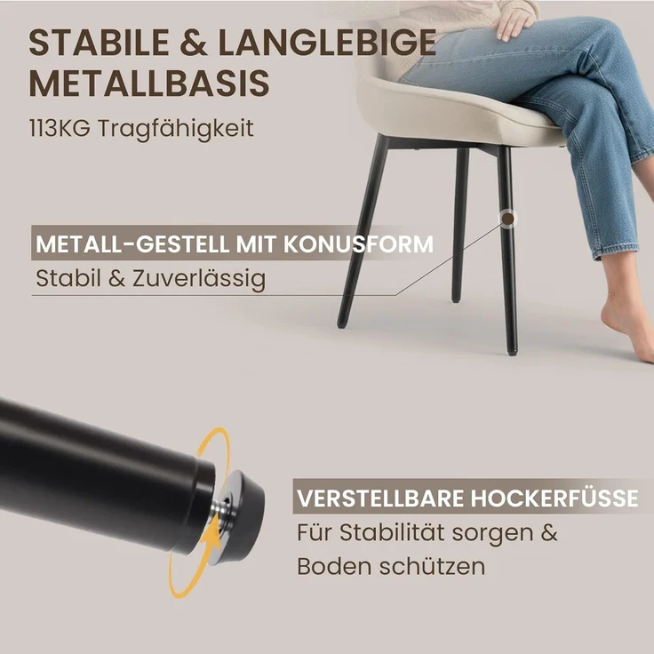 COLAMY Samt Esszimmerstühle 4er Set – Gepolsterte Stühle für Esszimmer & Küche mit Metallbeinen, Dickem Sitzpolster & Rutschfesten Füßen, Beige – Bild 6