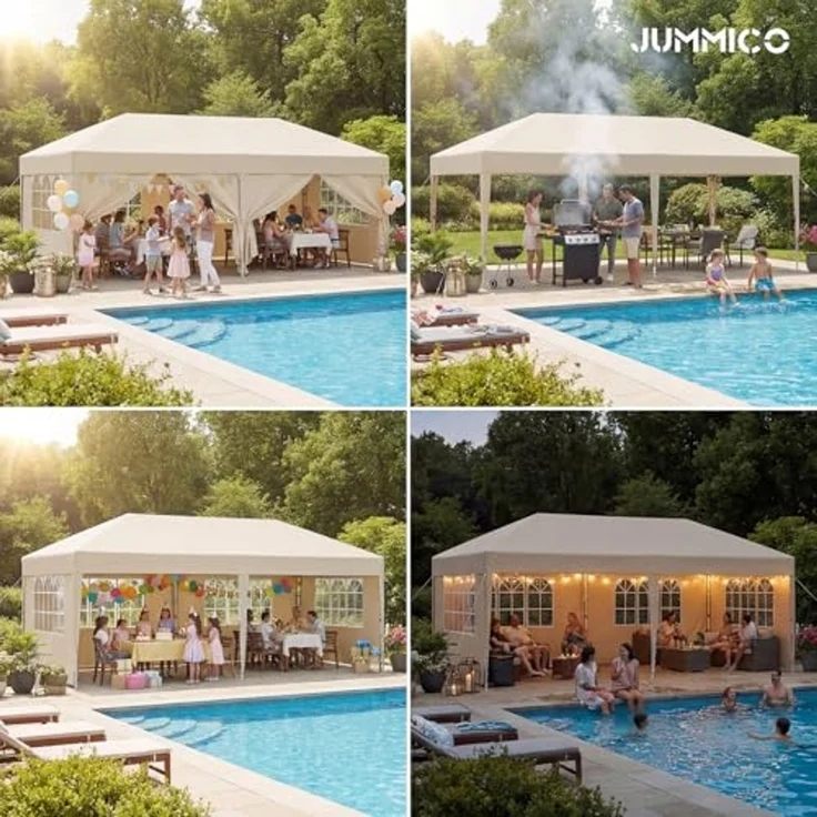 JUMMICO Pop up Pavillon 3x6 wasserdicht stabil Winterfest, One-Touch-Aufbau, Faltpavillon mit Seitenwänden, UV 50+, Shelter ideal für Garten, Innenhof, Camping und Partyzelte. Beige – Bild 7