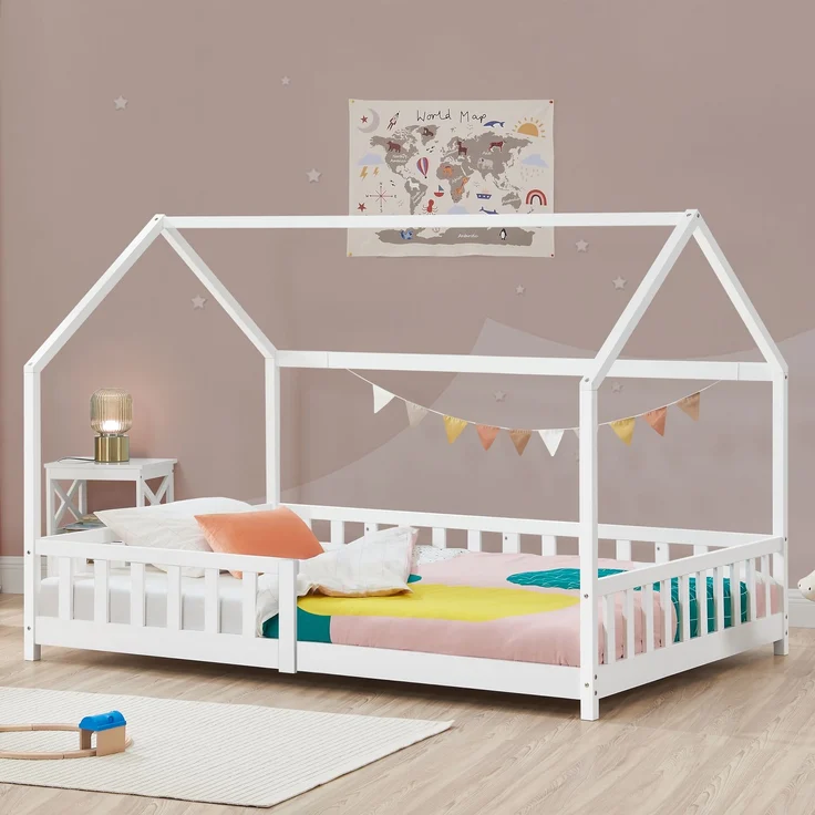 Hausbett Hesel, Kinderbett und Lattenrost, Weiß, 90x200 cm – Bild 1