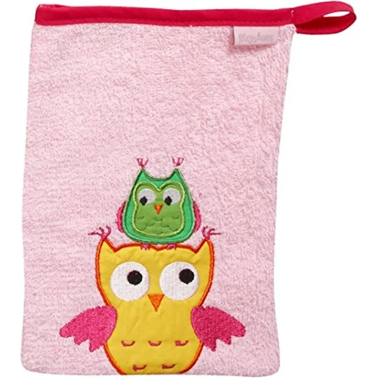 Playshoes Kinder Waschhandschuh Eule rosa|15x20 cm