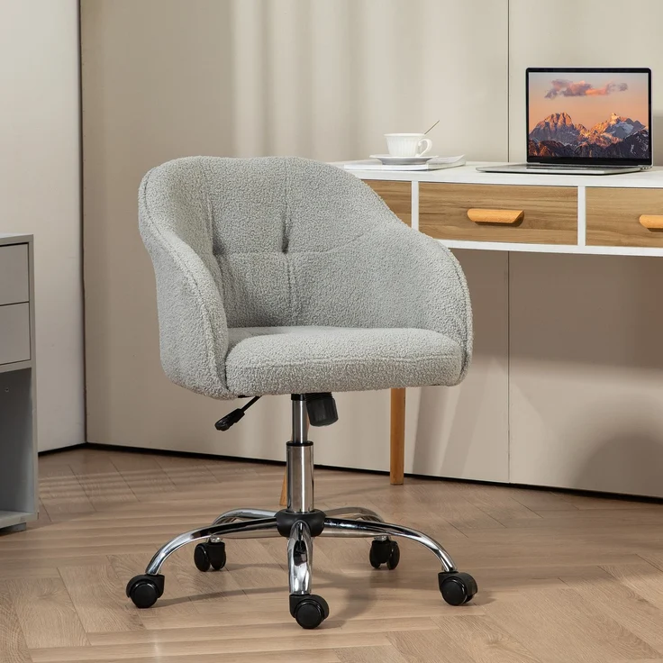 MELAYR, Homeoffice Stuhl, Ergonomisch Schreibtischstuhl mit Wippfunktion, Teddysamtoptik 56 x 61 x 86 cm Grau – Bild 4
