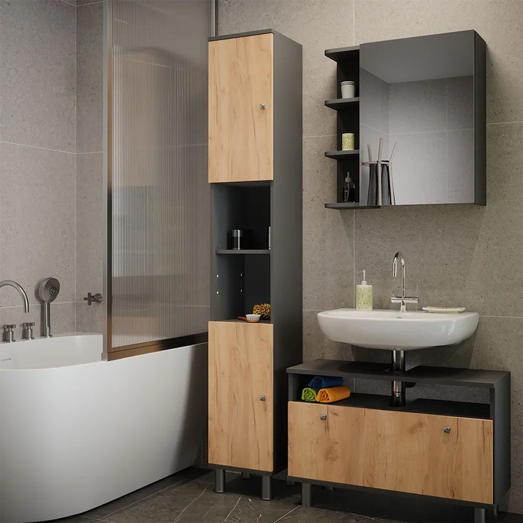 Hochschrank Fynn Anthrazit/Goldkraft Eiche 30 x 190 cm Vicco – Bild 4