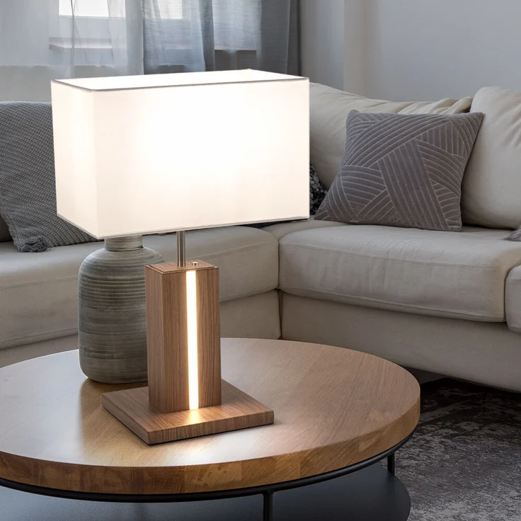 LED Tischleuchte, CCT, dimmbar, Holzoptik, weiß, H 48cm – Bild 7